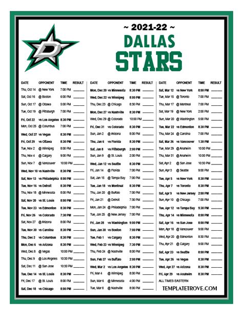 dallas stars nhl schedule 2021-22
